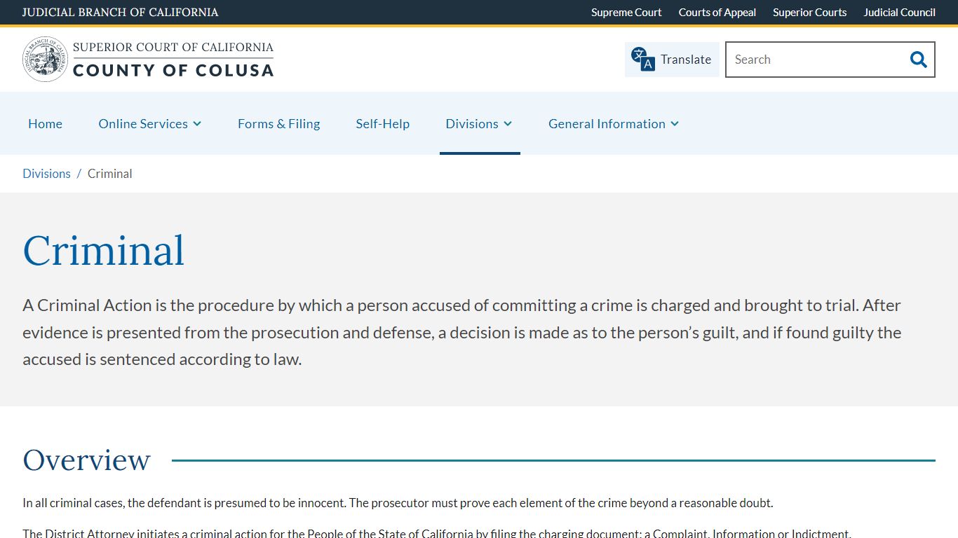 Criminal | Superior Court of California | County of Colusa